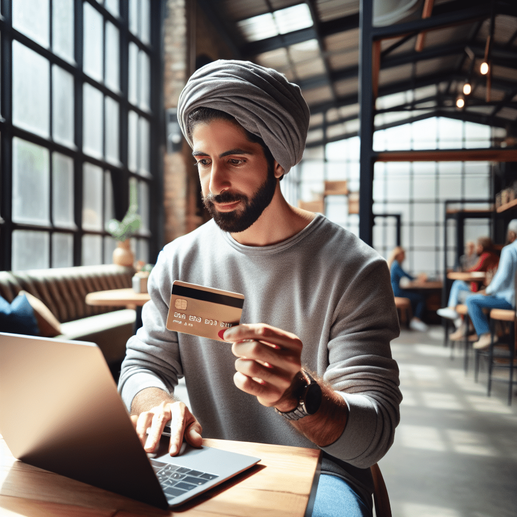 En person som bruker 365Privat MasterCard på en moderne café