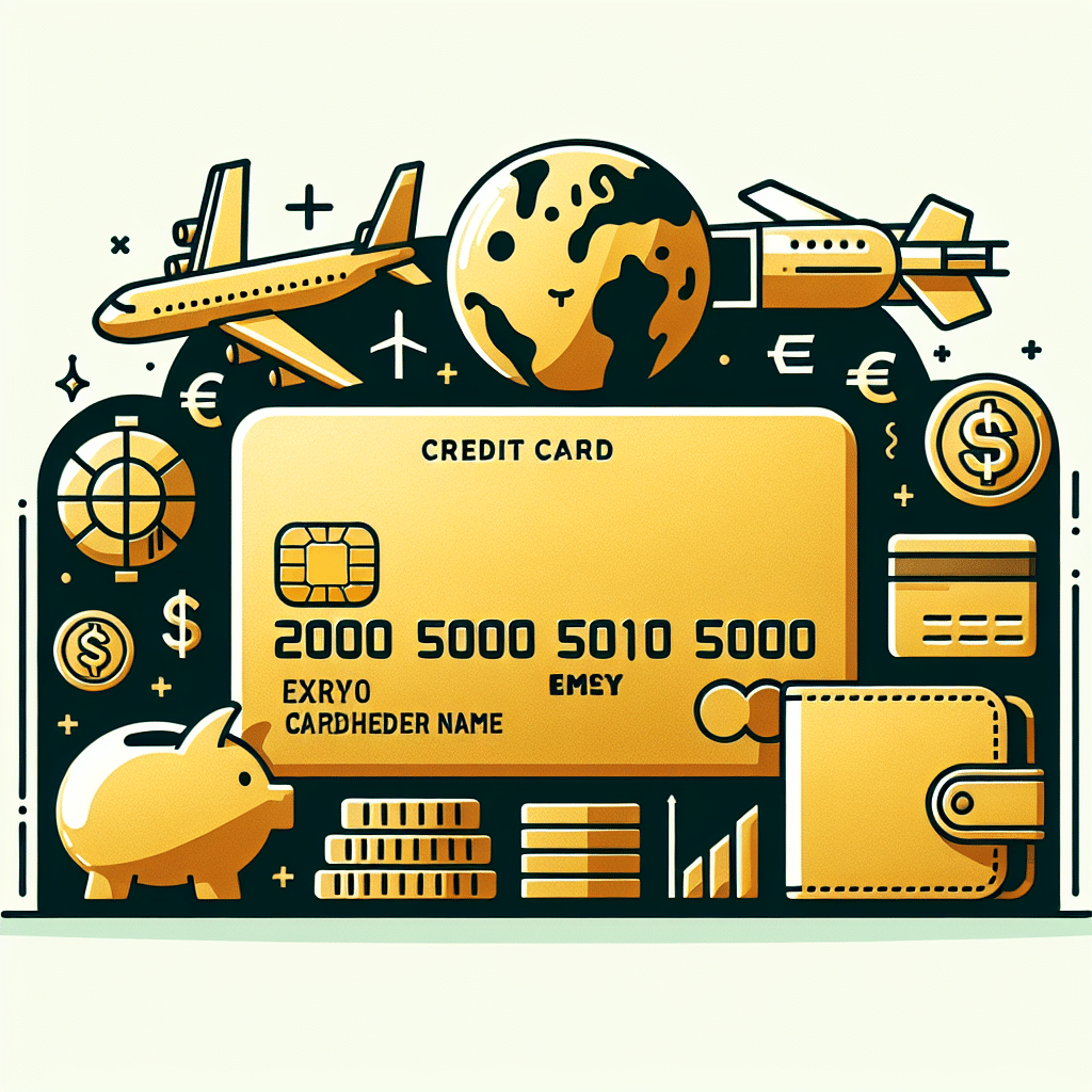 illustrasjon av Cresco Gold kredittkort med symboler for reise og økonomi rundt det