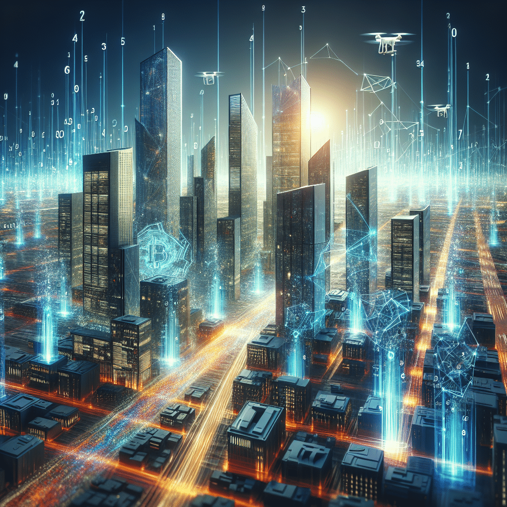 A futuristic, digital landscape representing the evolution of financial technologies, including cryptocurrencies and fintech innovations.
