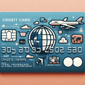 Travel-themed credit card features and benefits, with airplane and globe graphics, in a professional and engaging design