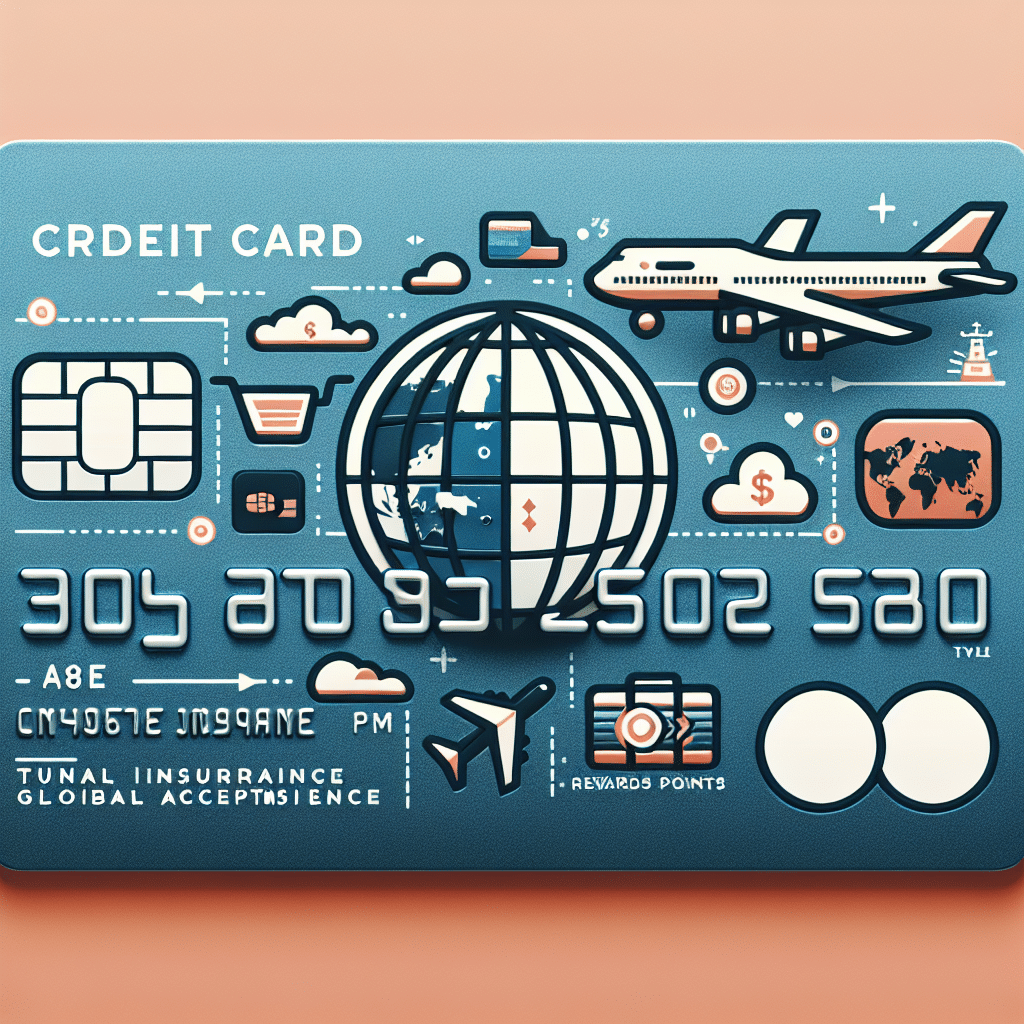 Travel-themed credit card features and benefits, with airplane and globe graphics, in a professional and engaging design