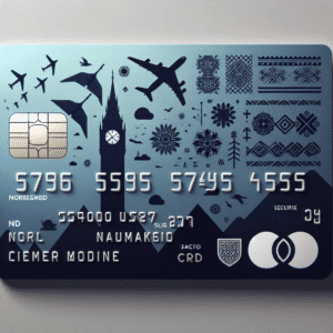 A modern, sleek image of a credit card with a travel theme and Norwegian elements, emphasizing financial freedom and security.